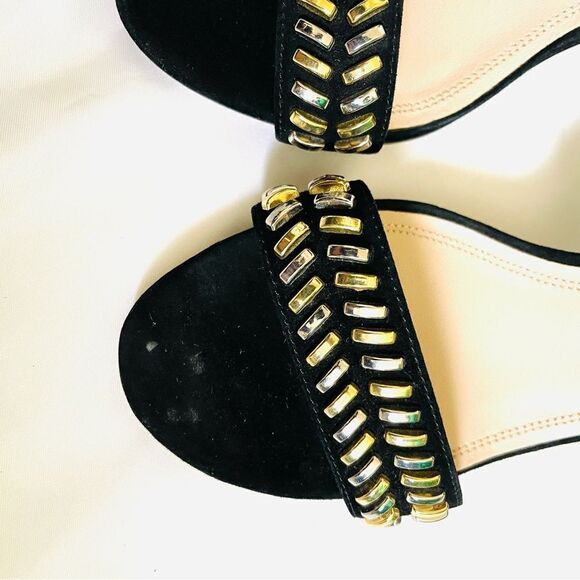SANDRO PARIS Black Suede Sandals Gina Block Heels Studded Size 39 US 8.5 - Picture 5 of 11